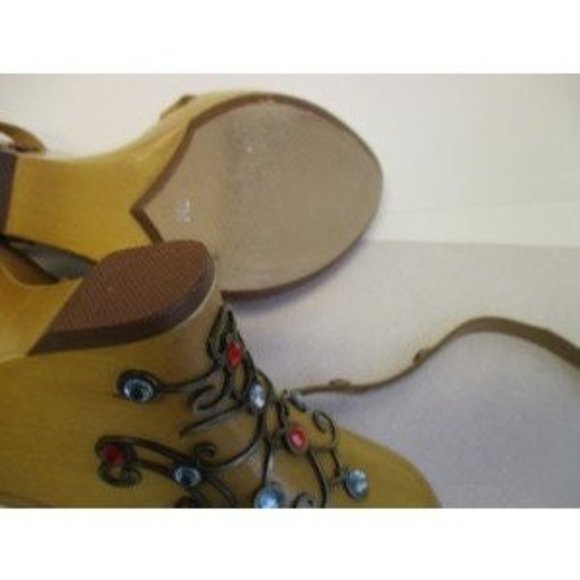 *Lisa and Vicky Wooden Wedge Blue Felt Jeweled Platforms - Picture 7 of 9